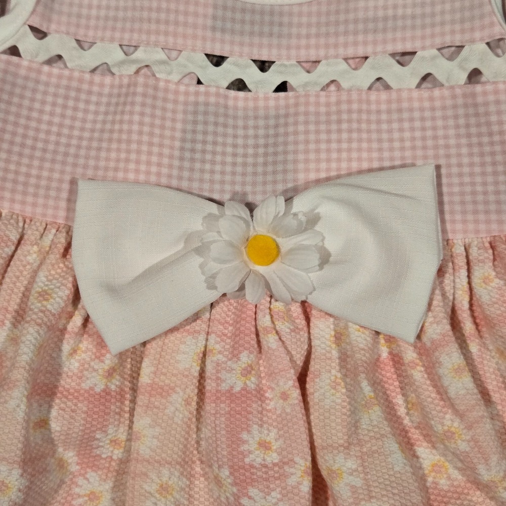 Kids Time Girls Pink White Gingham Seersucker Dress Flowers Easter - Picture 2 of 6